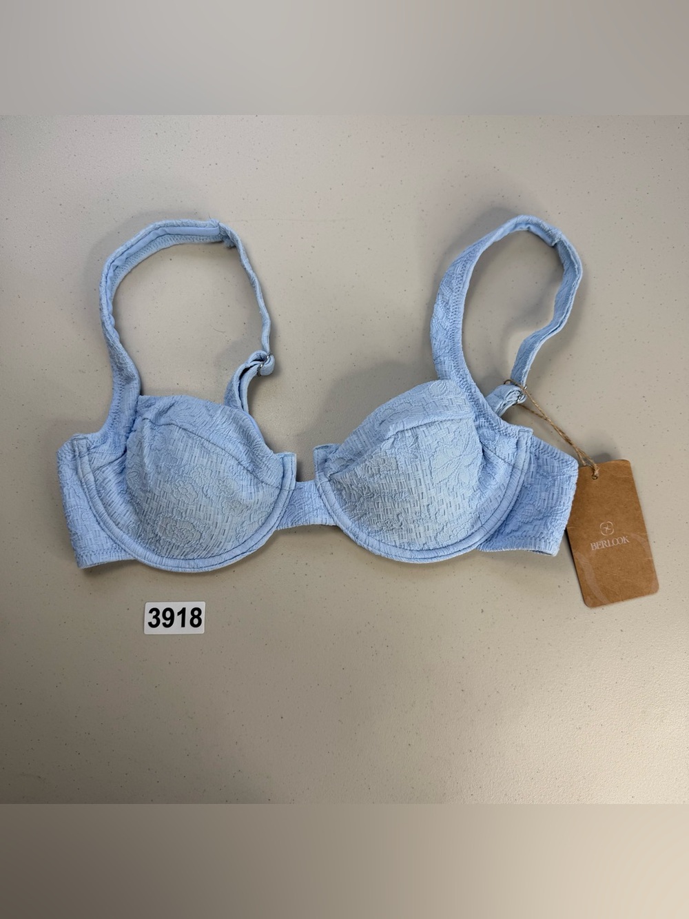 BerlookLight Blue Textured Bikini Top Small Underwire New